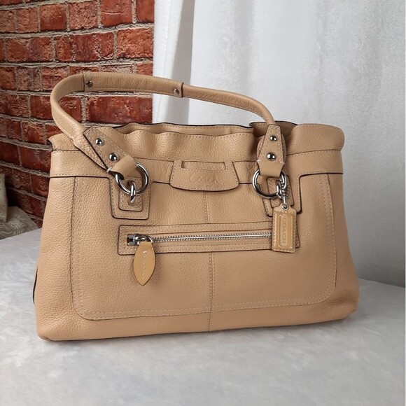 Coach Penelope Beige Pebbled Leather Shoulder Bag - Picture 1 of 13